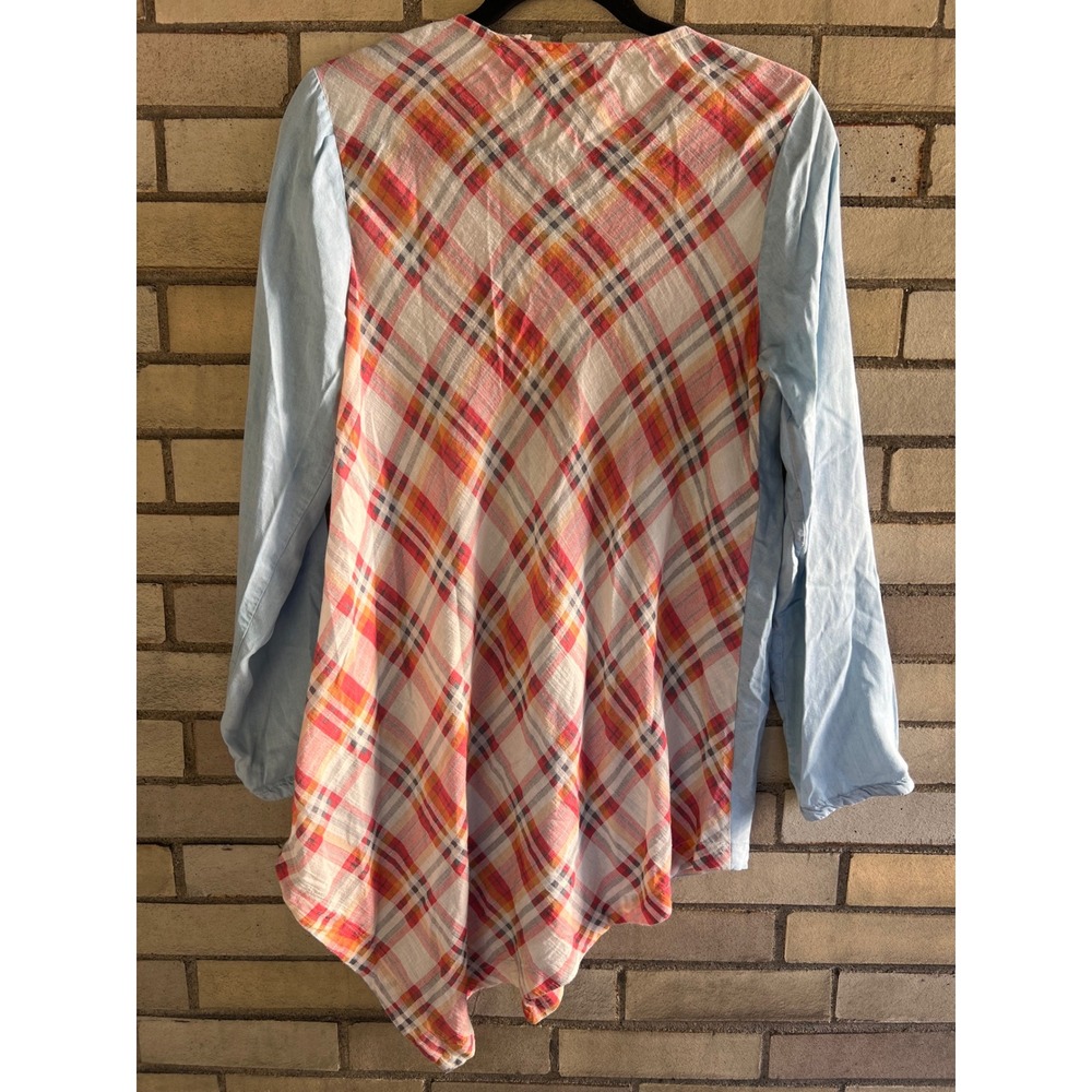 Soft Surroundings Fall Plaid Back Embroidered Henley Tunic Top Blue Size Small - Picture 5 of 5